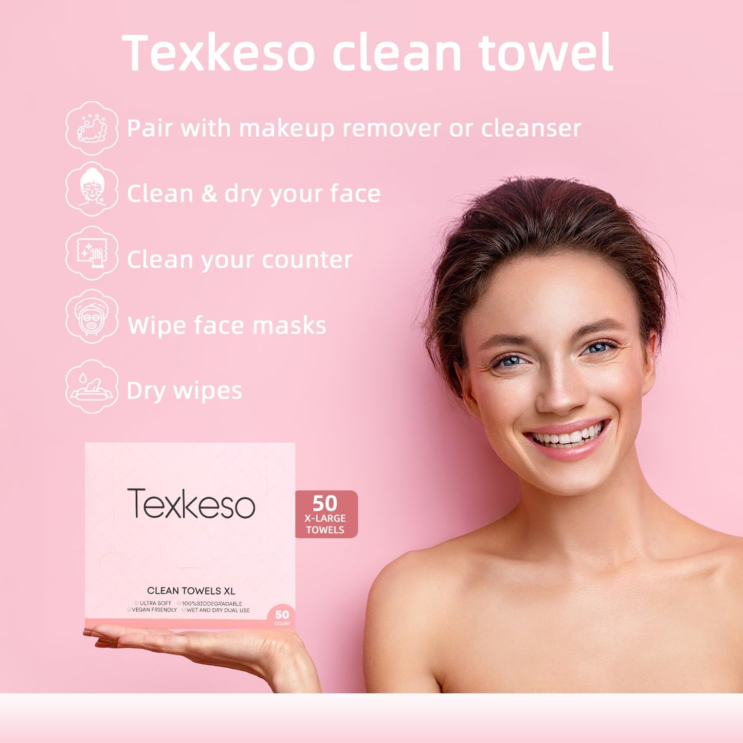 Texkeso Disposable face Towel XLarge 200 Count,10×12 Inches,Dry Face Wipes,Makeup Remover face wash Clothes,Biodegradable Dry Wipes, (4)