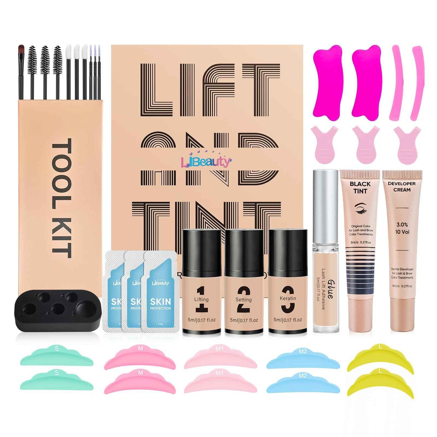 Libeauty Airless Pump Lash Lift and Black Color Kit, 4-in-1 Brow Lamination Kit with Lash Lift Ribbon, Eyelash Perm DIY Kit, Natural Black Color Gentle Formula with Salon Grade for Home Use
