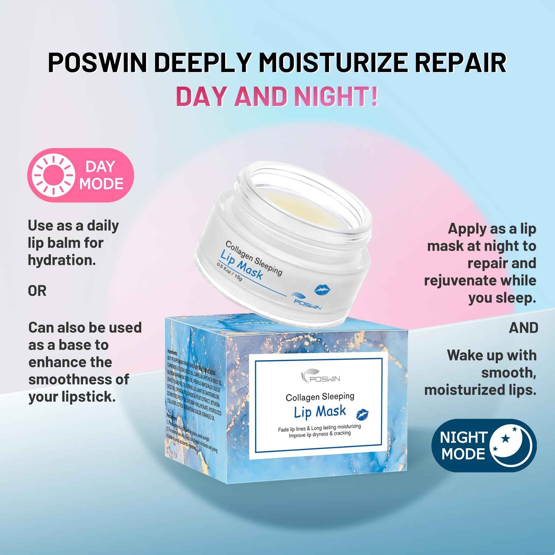 Lip Sleeping Mask - Moisture & Collagen Booster Lip Sleeping Mask - Lip Wrinkles Repair Overnight Lip Masks,15g