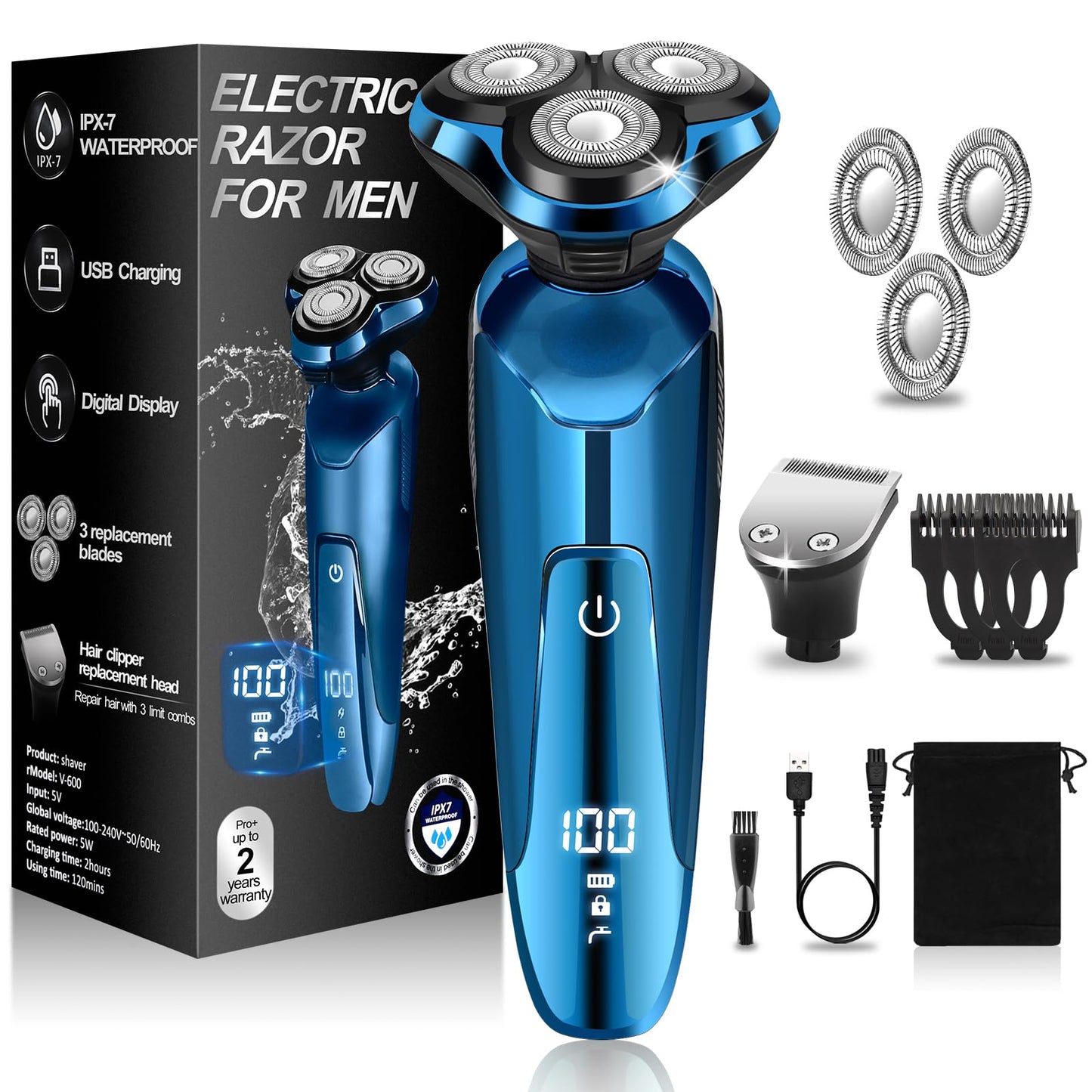 Electric Razor for Men,2024 Men’s Electric Shavers Rotary,LED Display 100% Waterproof Cordless Razor, Wet/Dry Shaving,Electric Shaver for Men Replaceable Blades Portable Travel Razor Idea Gift