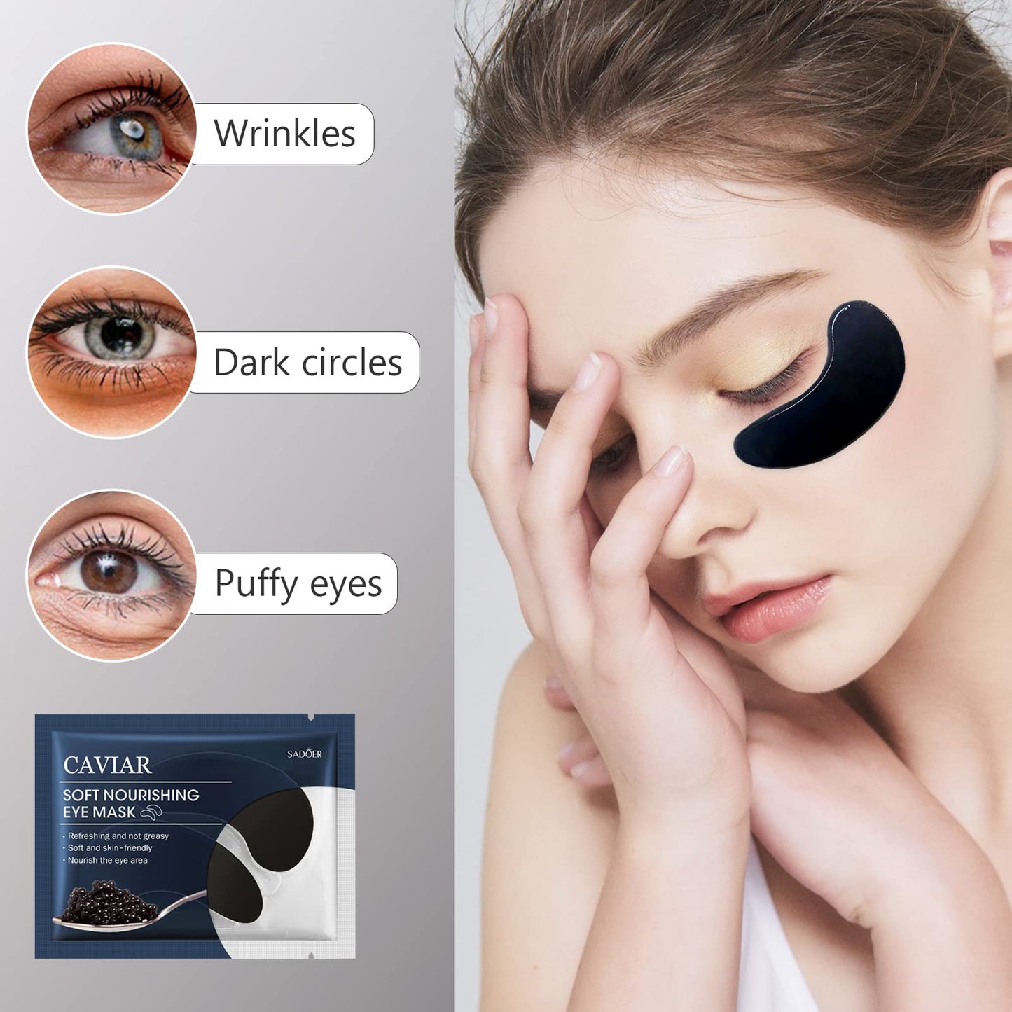 Under Eye Patches -30 Pairs Sakura Essence Eye Mask Eye Pads for Puffy Eyes, Reducing Dark Circles, Anti-Aging, Collagen Eye Mask for Moisturizing, Black