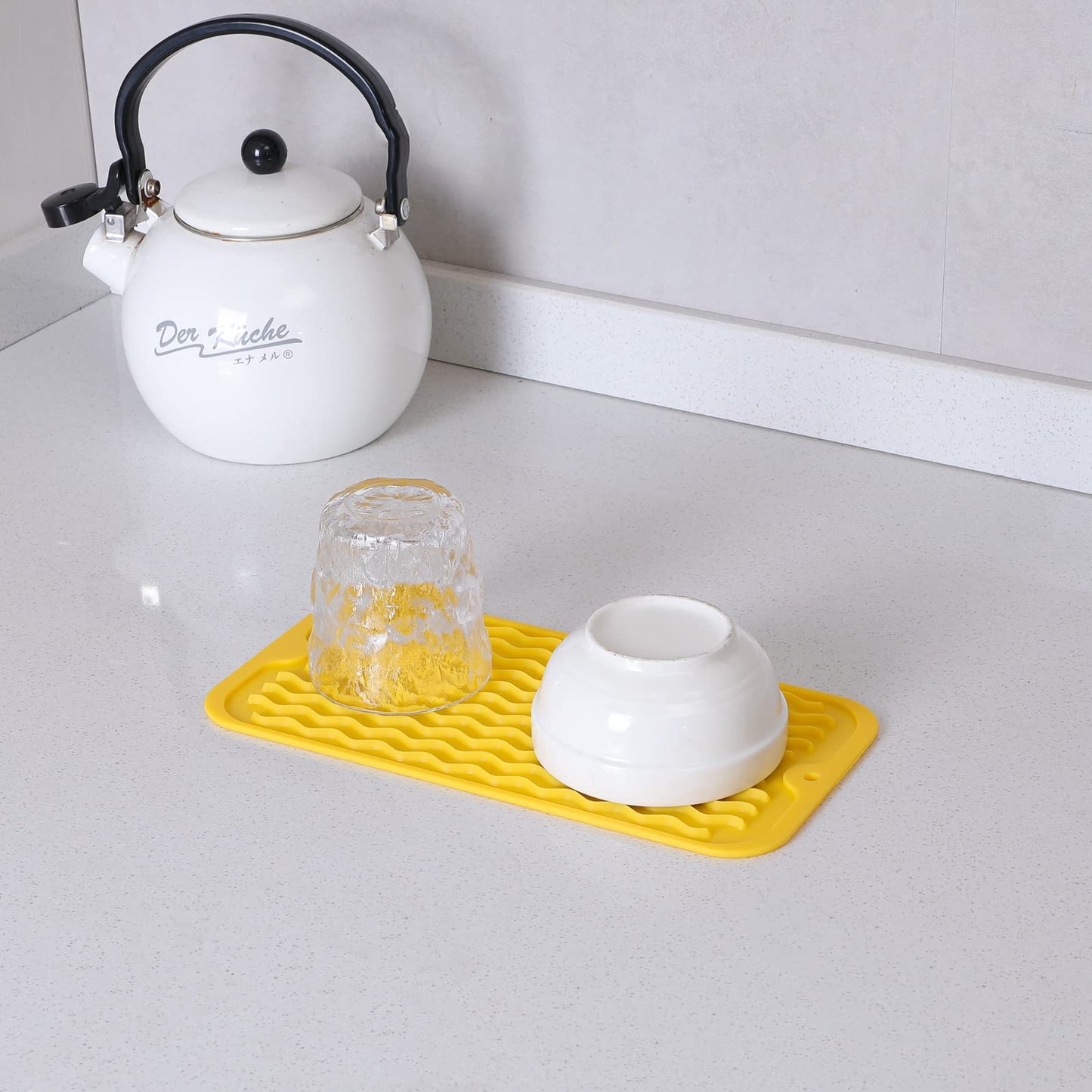 MicoYang Silicone Dish Drying Mat for Multiple Usage,Easy clean,Eco-friendly,Heat-resistant Silicone Mat for Kitchen Counter,Sink,Bar,Bottle,or Cup Yellow S 12 inches x 6 inches