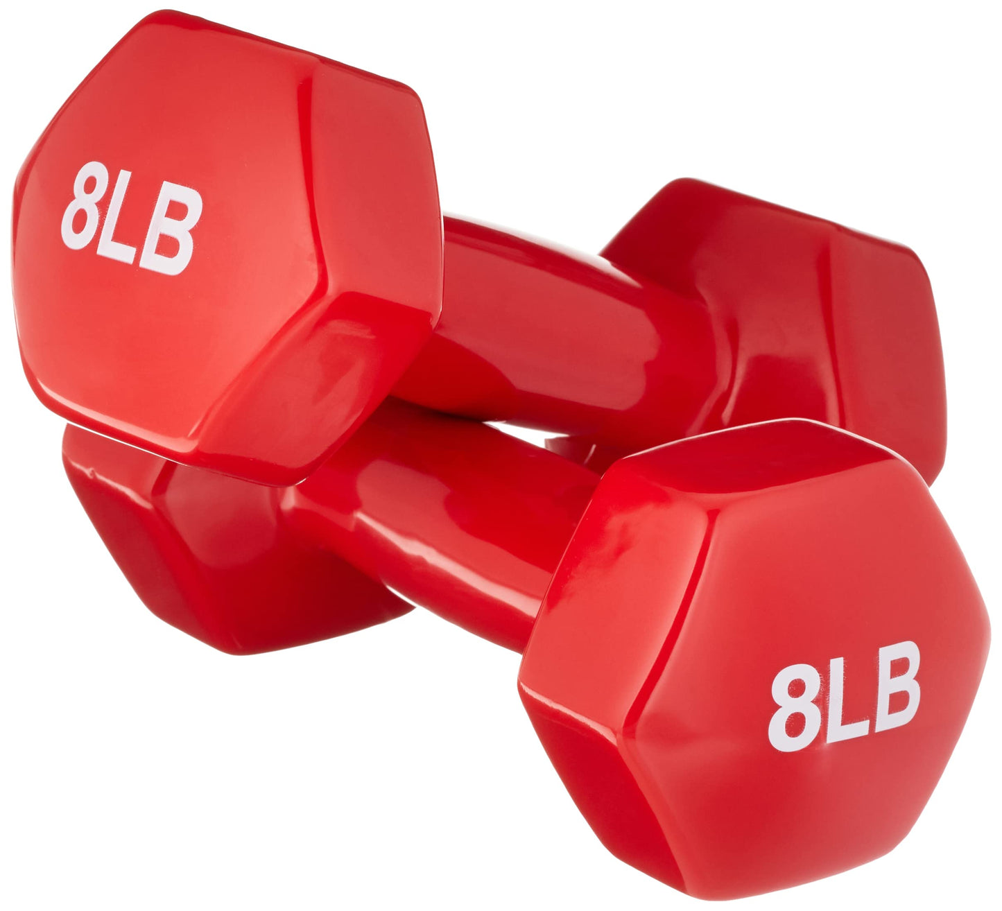 Amazon Basics Vinyl Coated Dumbbell Hand Weights, 16 Pounds, Pair, Red