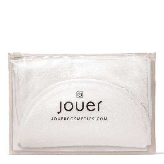 Jouer Microfiber Face Towel & Pouch - Microfiber Towel - Reusable Makeup Remover - Makeup Eraser Cloth - Wash, Wet, Remove, Clean - Paraben, Gluten & Cruelty Free - Vegan Friendly, White