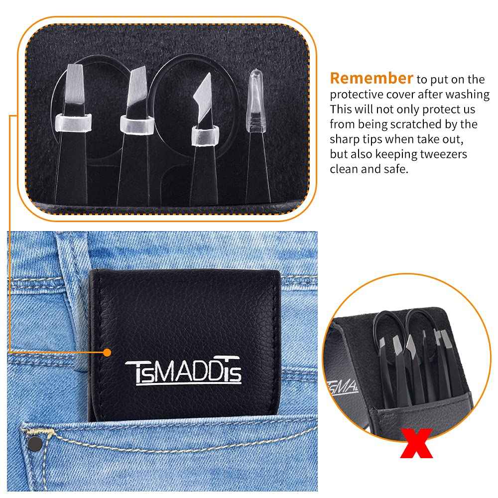 TsMADDTs Eyebrow Tweezer Set, 13 Pcs Tweezers Set for Women, Precision Tweezer for Eyebrows with Curved Scissors for Ingrown Hair, Hair Plucking Daily Beauty Tools with Leather Travel Case