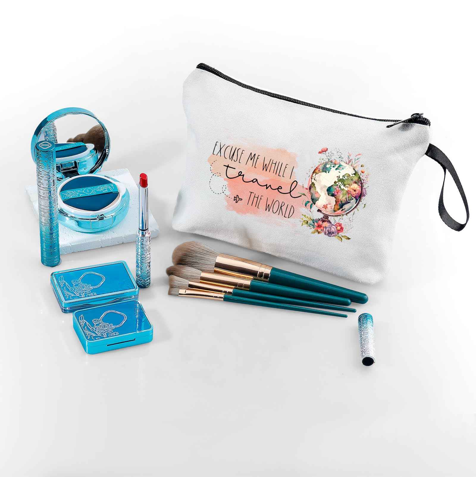 KONSOM Travel Gifts for International Travelers Women Female Friend Daughter Mom Sister Cosmetic Makeup Bag Organizer Christmas Birthday