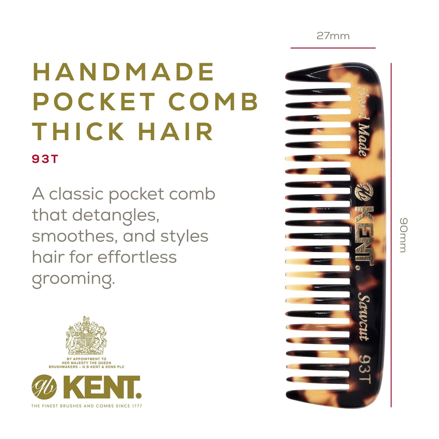 Kent 93TY Mini Beard Comb for Men, Wide Tooth Men's Comb, Mustache Comb and Beard Combs for Facial Hair, Small Pocket Sized Travel Comb, Mini Comb Detangle Comb for Beard Detangling Comb