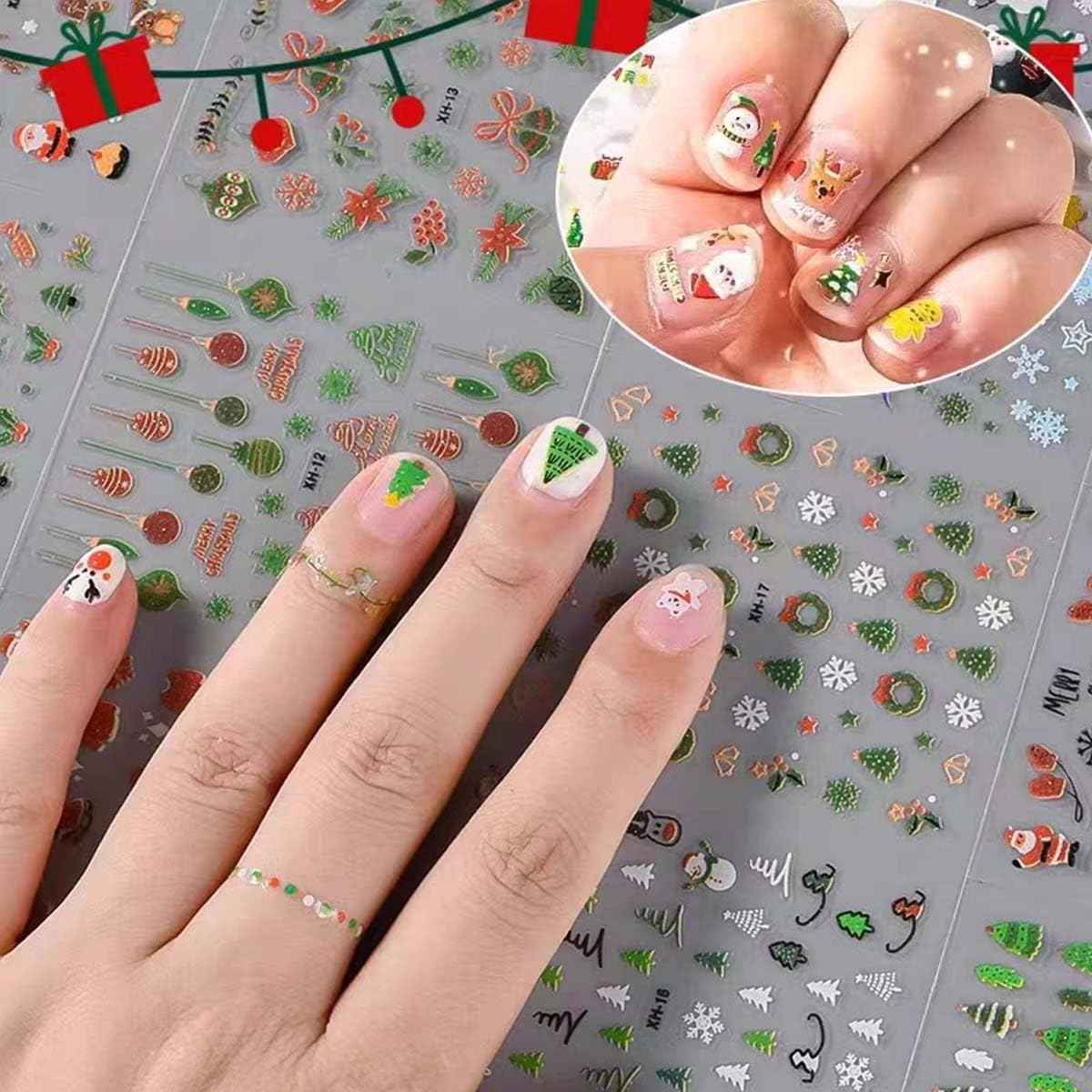 Christmas Nail Stickers 3D Embossed Santa Claus Christmas Tree Nail Art Stickers Self Adhesive Nail Decals Snowman Snowflake Nail Art for Women Manicure DIY Nails Supplies 30 Sheets