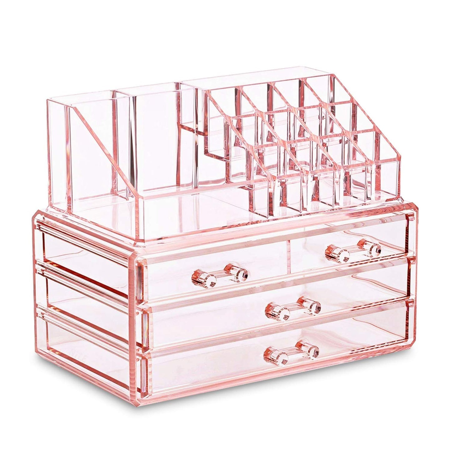 Ikee Design Pink Jewelry & Cosmetic Storage Display Boxes Two Pieces Set, Organizer Makeup Holder, for Vanity