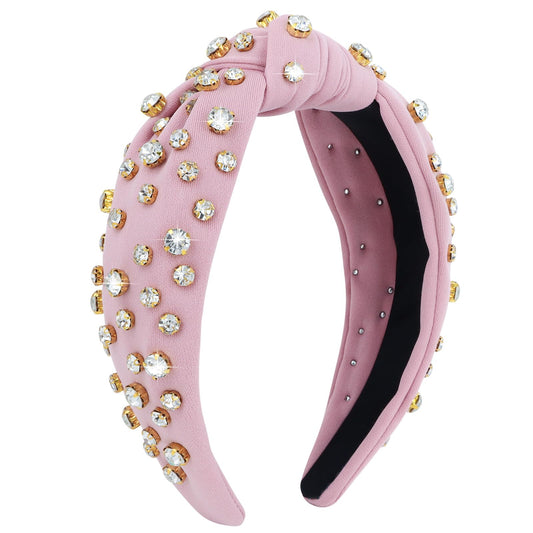 Pink Rhinestone Headband Beaded Knotted Headband for Women Sparkly Jeweled Headbands for Women Top Knot Headband for Women Crystal Headband Fashion Embellished Headbands Hairband Non Slip Accessories