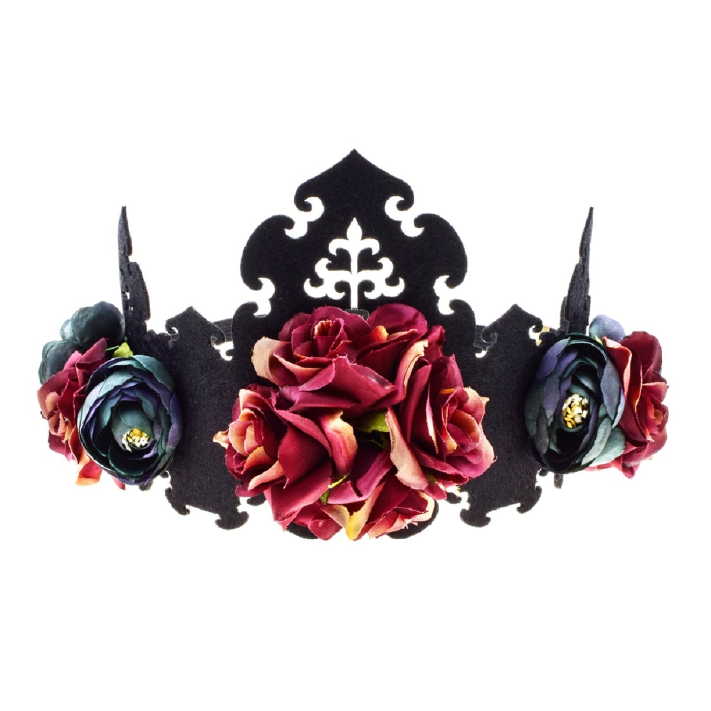 Love Sweety Halloween Vintage Crown Rose Headband Gothic Floral Headpiece (Crown)