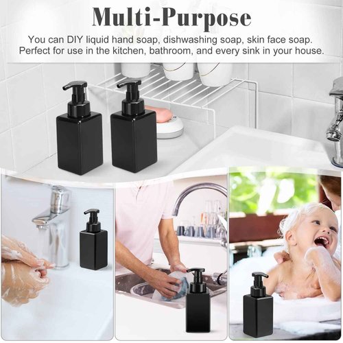 3 Pack 15oz/450ml Foaming Soap Dispenser Plastic Foam Pump Bottle Refillable Liquid Soap Container for Shampoo Body Hand Wash Bathroom Kitchen Sink - Black