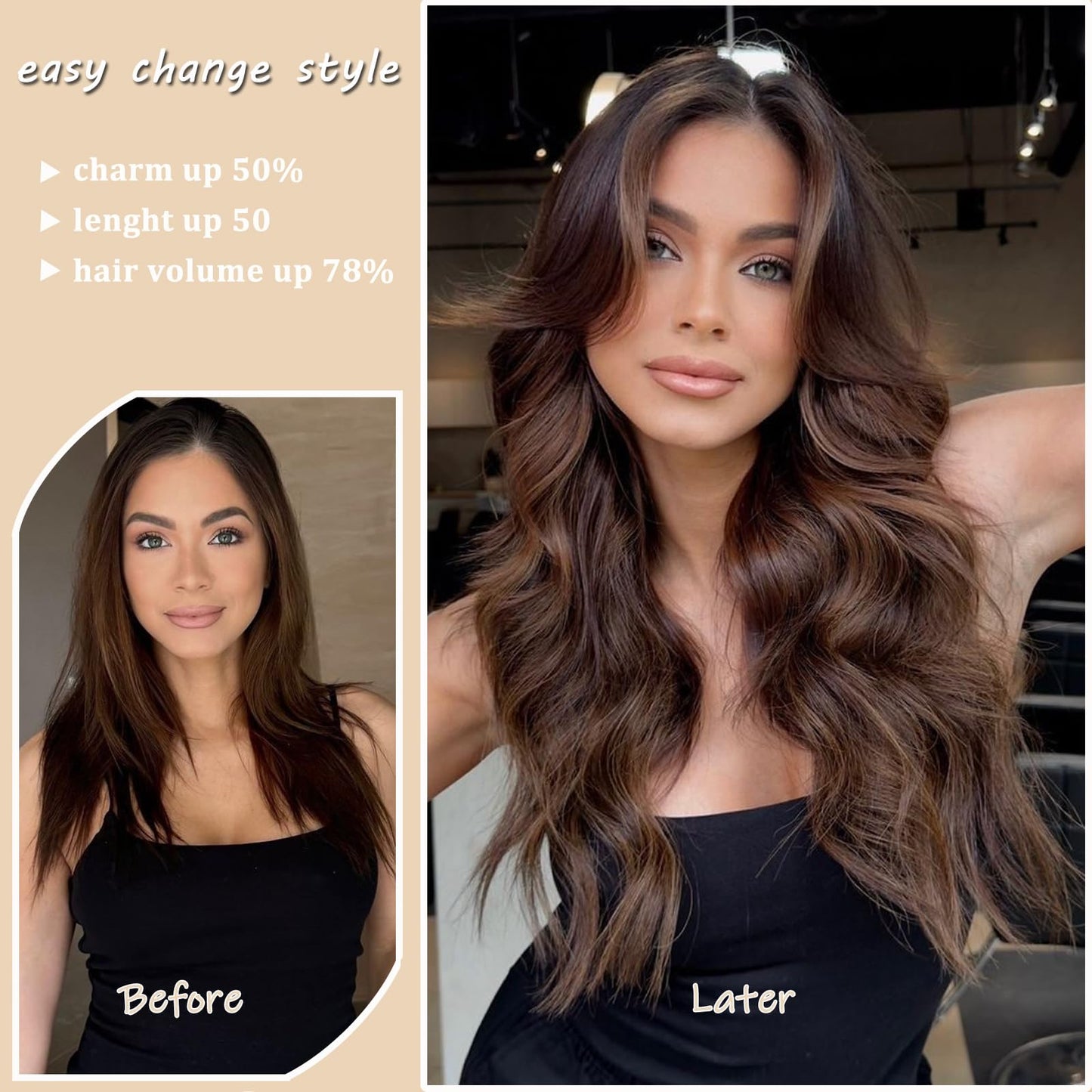 ZRQ Clip in Hair Extensions 20 In Long Wavy Ash Brown with BlondeHair Extensions Clip in 4Pcs Thick Soft Synthetic Clip in Hairpieces for Women Girls #12H613