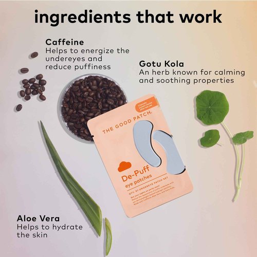 The Good Patch De-Puff Cooling Hydrogel Under Eye Patches for Puffy Eyes and Under Eye Bags, Made with Caffeine, Aloe Vera, Gotu Kola, Clinically Proven (6 Total Patch Sets)