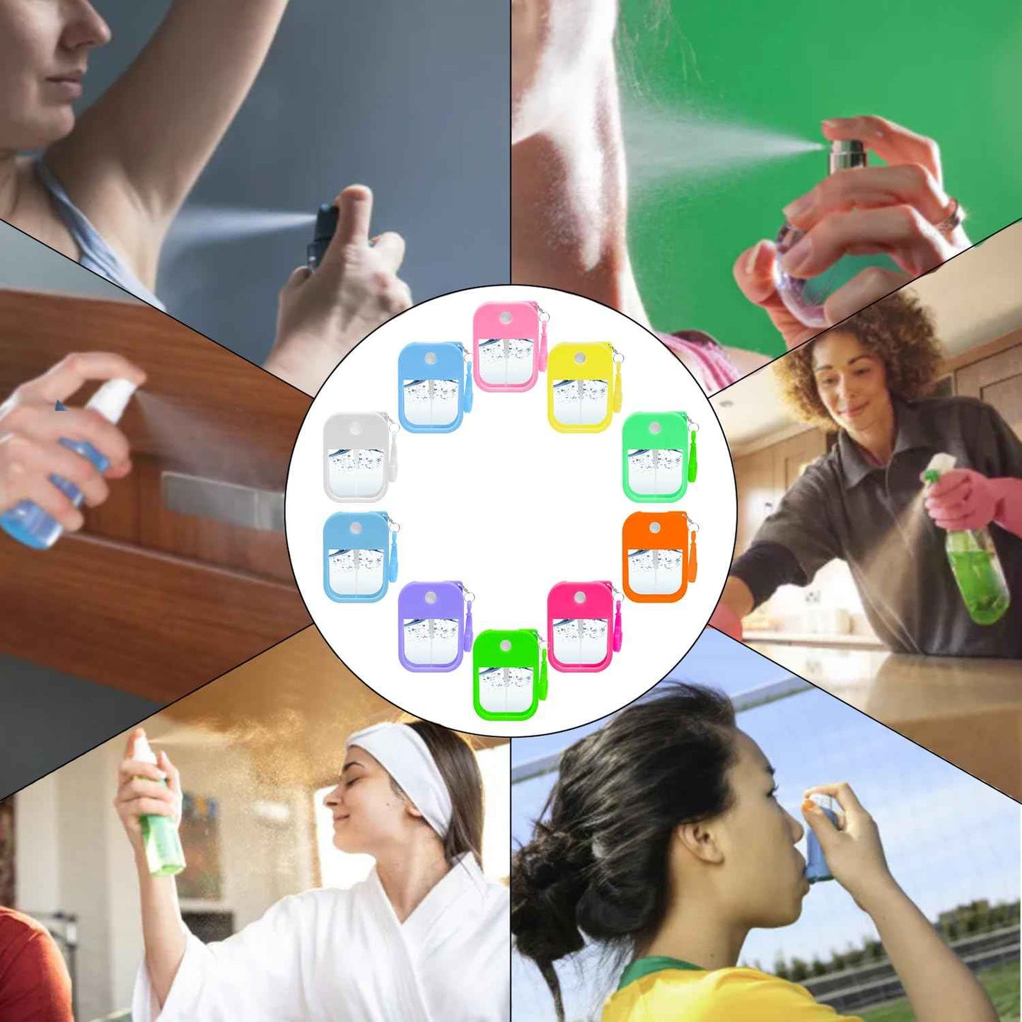 VIEKIER 10 Pcs Portable Card Spray Bottle 1.29oz Refillable Perfume Bottle Reusable Leakproof Spray Bottle Water Spray Bottle with Keychain for Cosmetic 10 Color