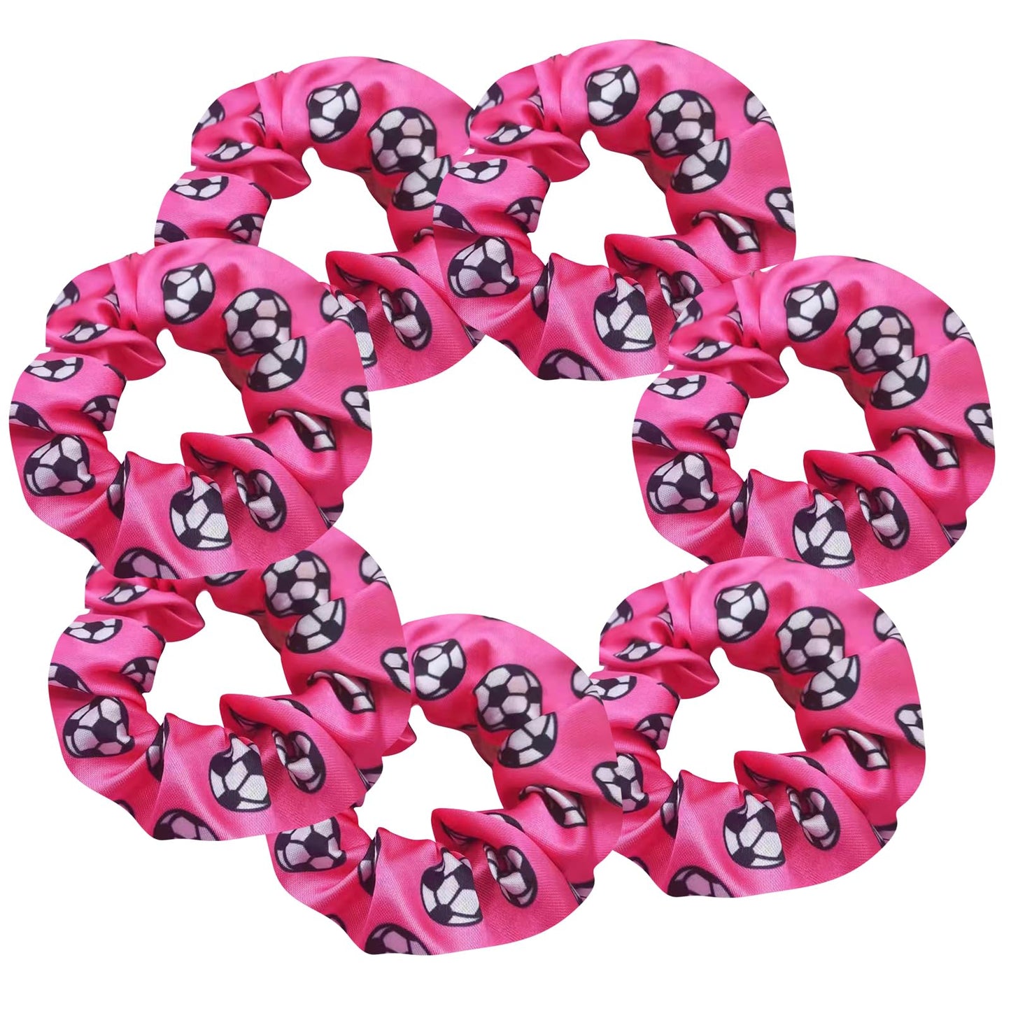 7 Pcs Shiny Soccer Hair Scrunchies Cheer Soccer Uniforms Scrunchie School Performance/Sports/Practice/Party/Gymnastics Scrunchie Ponytail Holder Wrist for Girls Cosplay Show (Pink)