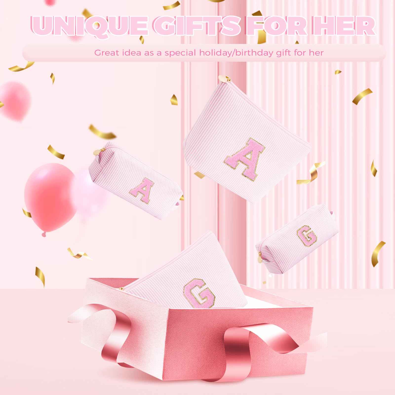 Btffitting Birthday Christmas Gifts for 10 11 12 13 14 15 16 17 18 Years Old Girl,Stocking Stuffers Makeup Bag Cosmetic Bag Set,Teen Girls Teacher Gift Trendy Stuff Toiletry Bag for Women - Pink,A