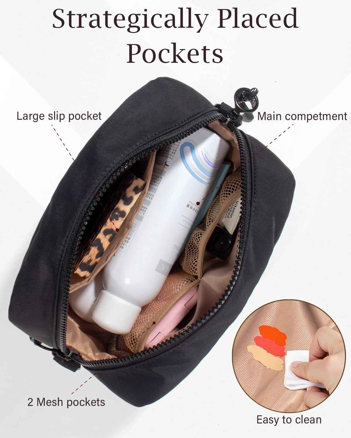 LETGO Puffy Makeup Bag for Purse Quilted Makeup Bag Cosmetic Bag, Puffer Make Up Organizer Bags Zipper Pouch, Travel Toiletry Bag for Women Girls (Black)