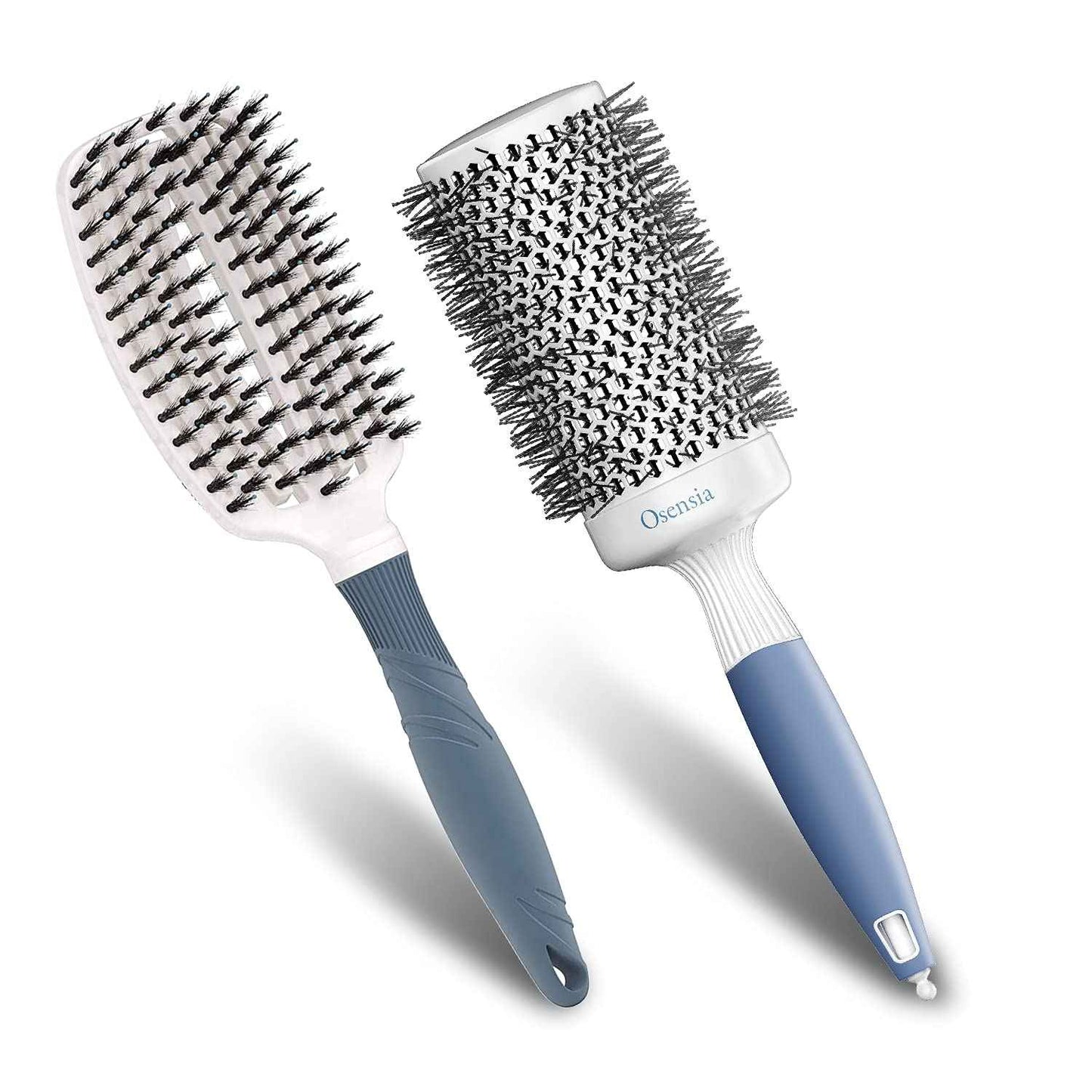 Professional Round and Detangling Hair Brush Set - Ceramic Ionic Thermal Brush - Natural Boar Bristle for Kids, Women, and Men - 2" Barrel