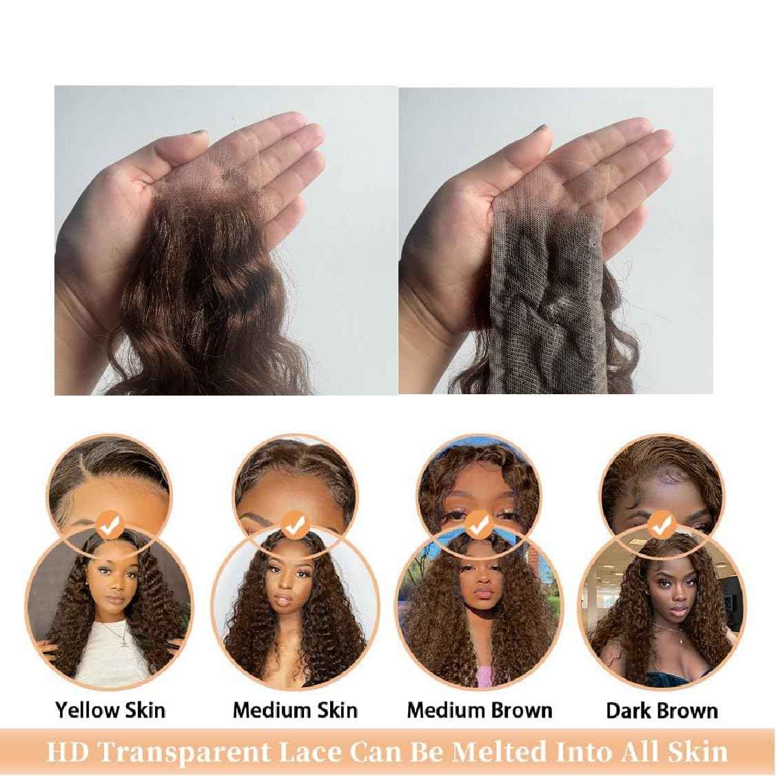 Brown Water Wave 2x6 Lace Closure Top Swiss Lace Water Wave Remy Human Hair Deep Middle Part Closure Color #4 With Baby Hair 14 Inch