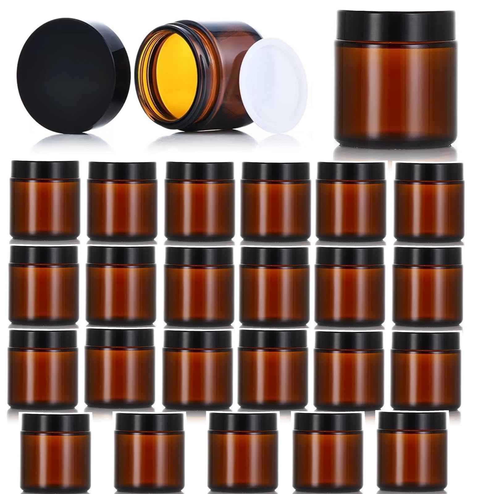 Zentriqlla 24 Pack 4oz Amber Glass Jars, Round Empty Cosmetic Jars with with Black Lids and Inner Liners, Reusable Glass Travel Containers for Homemade Creams, Candle, Skincare, Lotion