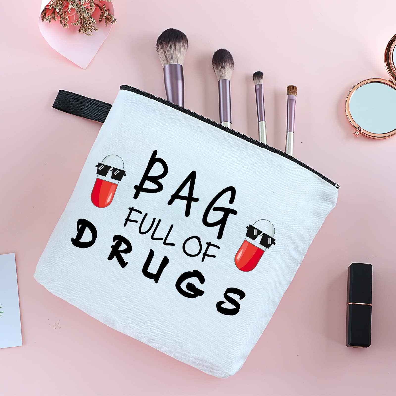Yishuliwu Funny Medicine Bags for Women Travel Cosmetic Bag Full of Pill Bags Gifts for Nurse Sister Mom Bestie Grandma Friend for Birthday Christmas Appreciation Unique Gifts