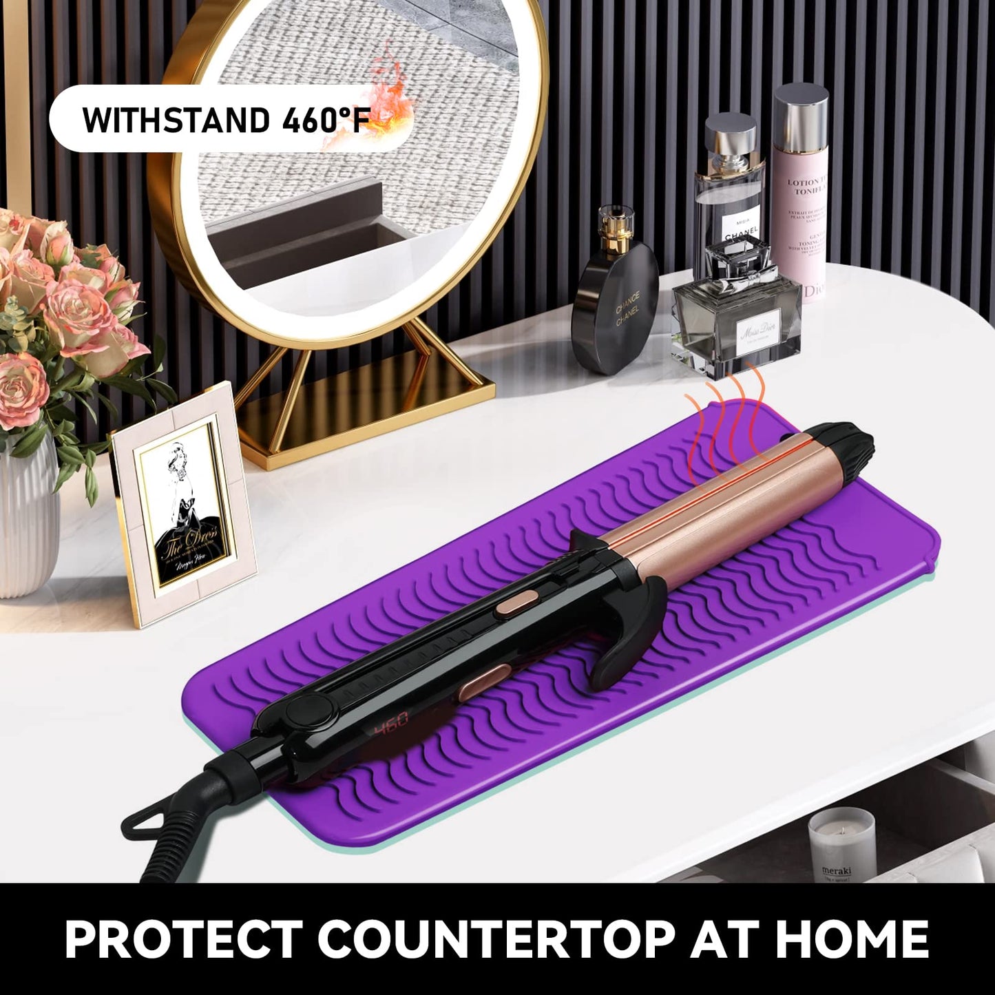 BOOOMU Heat Resistant Mat,Silicone Pouch for Flat Iron,Hair Straightener,Curling Iron,Hot Hair Tools.(Purple,2Pack)