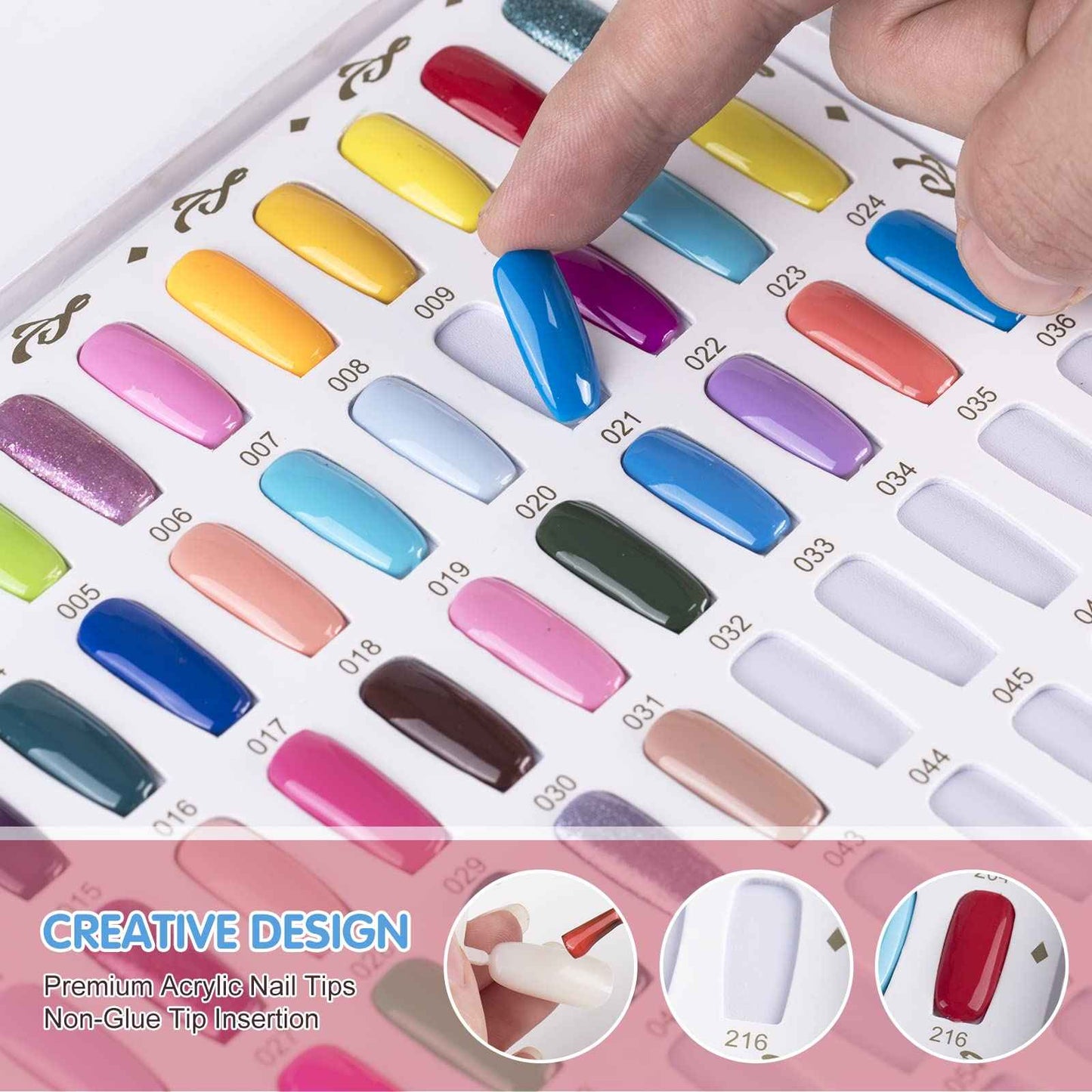 NMKL38 216 Nail Color Chart Display Gel Polish Color Book with False Nail Tips (Gold)