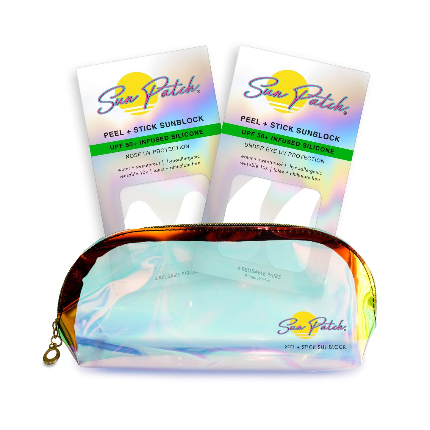 Sun Patch, Hypoallergenic Sun-Screen Includes Under Eye Patches, Nose Patches and Zipper Pouch, 100% Silicone UPF-50 UV Protection, Reusable, 2 Pack, White