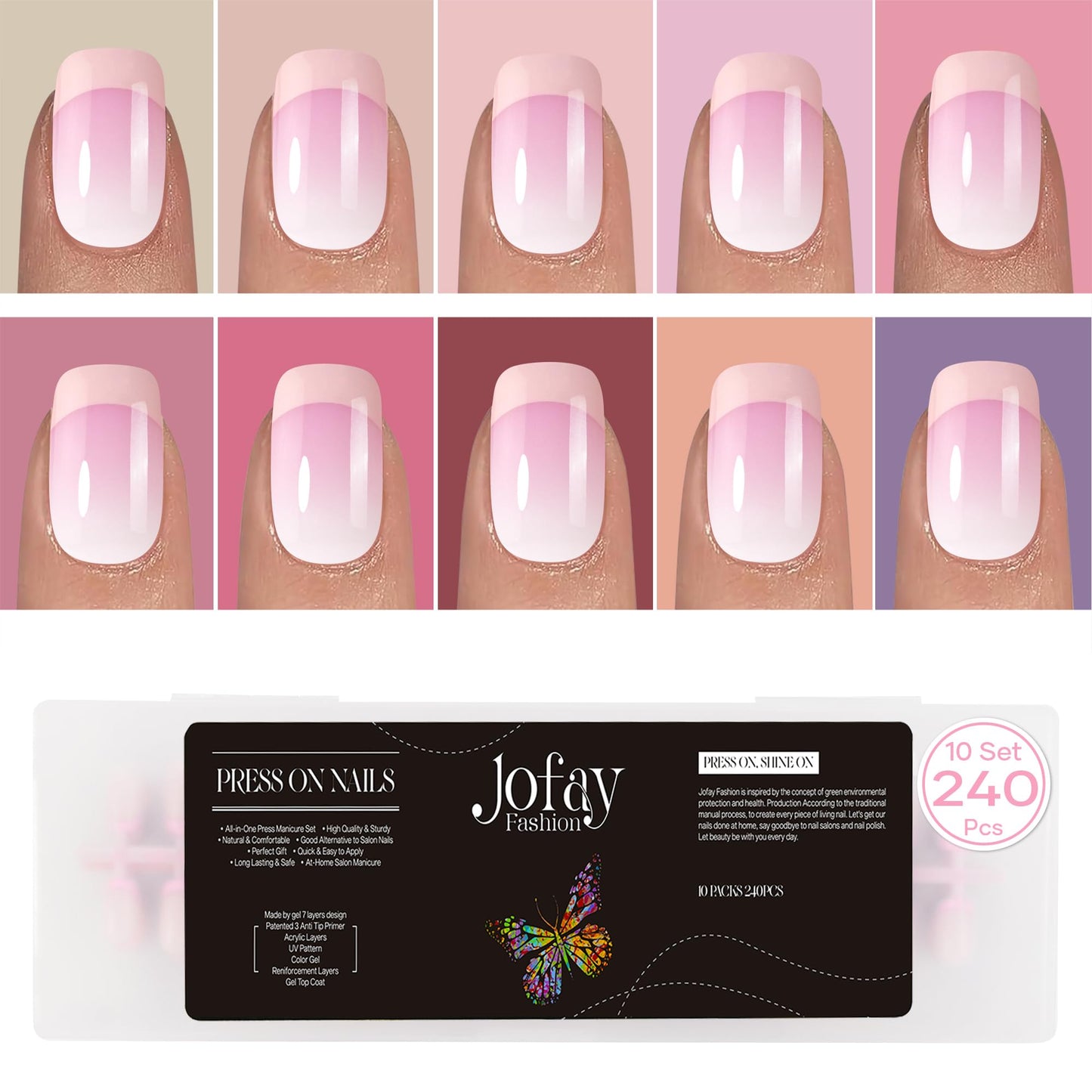 Jofay Fashion French Tip False Nails Tips,Press On Nails, Nails Press on Short Nude Pink Color Artificial False Nails, Glue on Nails Set with Nail File Short Nails With Glue, 10 Pack