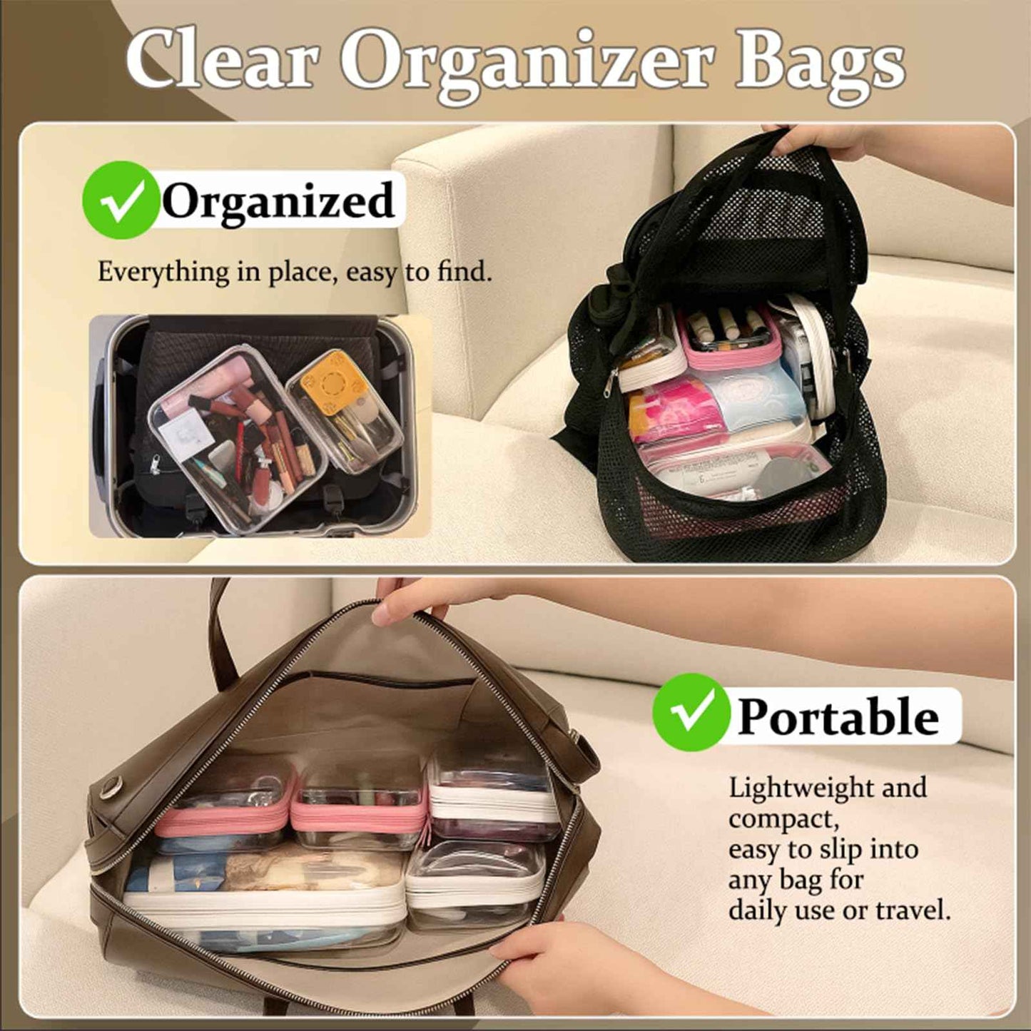 WELPIRT 4 pcs Clear Zipper Pouches,Hard Shell Zipper Case, Toiletry Bag for Travel, CLear Diaper Bag, Toiletry Pouch, Travel Organizer, Clear Cosmetic Bag,Toy Storage Bins (M+3S)