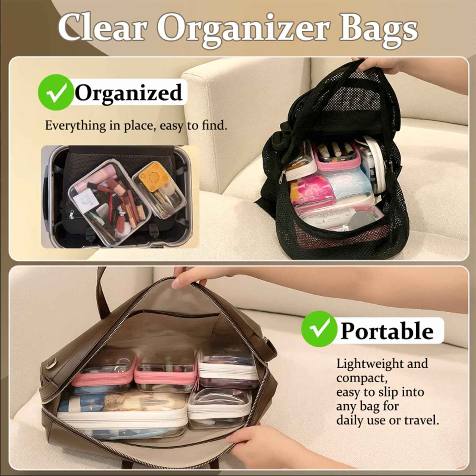 WELPIRT 4 pcs Clear Zipper Pouches,Hard Shell Zipper Case, Toiletry Bag for Travel, CLear Diaper Bag, Toiletry Pouch, Travel Organizer, Clear Cosmetic Bag,Toy Storage Bins (M+3S)