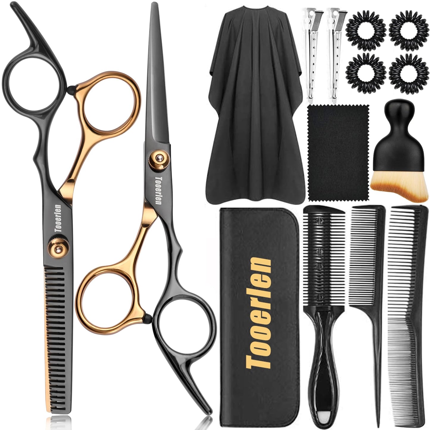 Tooerlen Hair Cutting Shears Set 15Pcs Barber Scissors Professional Kit, Haircut Kit for Women, Hair Cutting Scissors Professional for Home/Salon/Barber