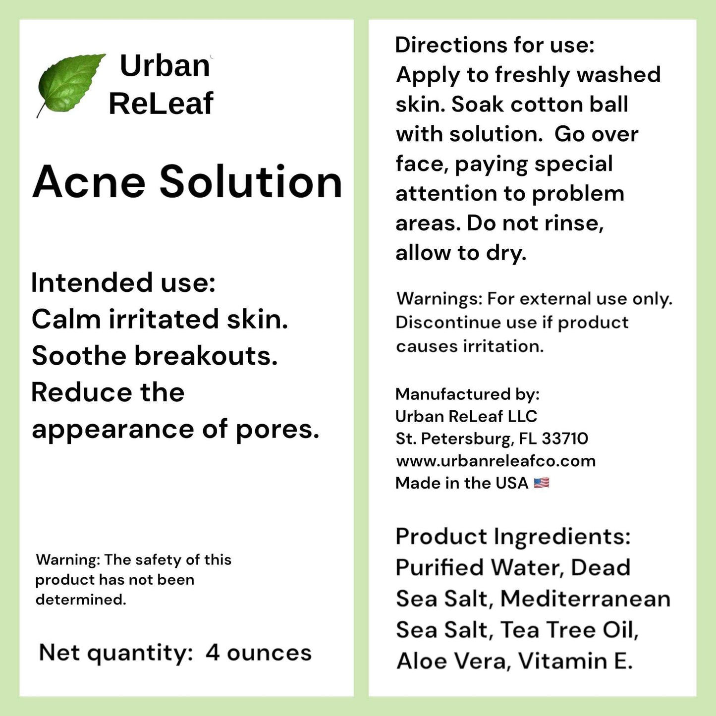 Urban ReLeaf Acne Solution Facial Toner! Sea Salt & Tea Tree. Soothe Skin, Calm breakouts. 4 oz. Gentle Effective. 100% Natural & Soothing. Reduce The Appearance of pores. (Pack of 2)