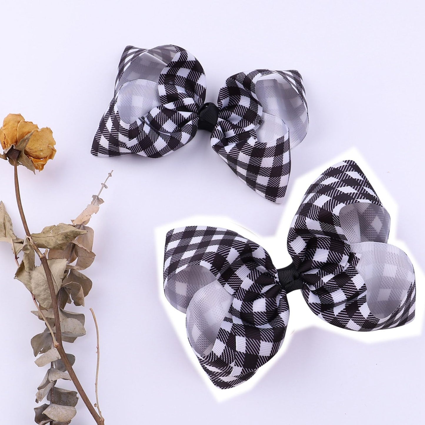 Checkered Plaid Hair Bow Clip Checkered Hair Barrettes Clips Buffalo Plaid Hair Bow Pin BBG71 (2 Pcs-G)