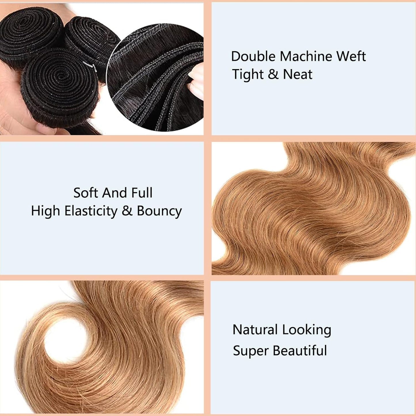 Ombre Blonde Human Hair Bundles 1B/27 Ombre Bundles Human Hair 1B/27 Body Wave Bundles Human Hair 8 10 12Inch 3 Bundles Human Hair Body Wave Brazilian Virgin Hair Bundles (1B/27-BB-8 10 12)