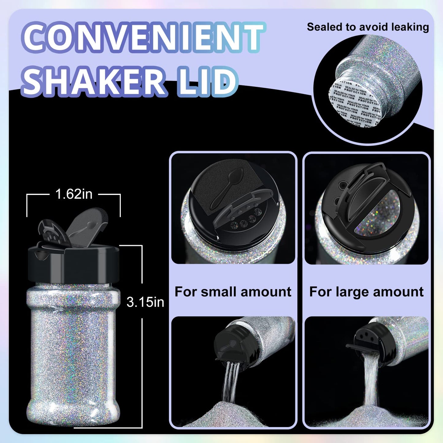 Holographic Ultra Fine Glitter 50g*2pcs Silver Fine Glitter 100g/3.52oz Sparkle Glitter Powder for Resin Tumbler Project and Craft Iridescent Glitter for Nail Art and Body Makeup