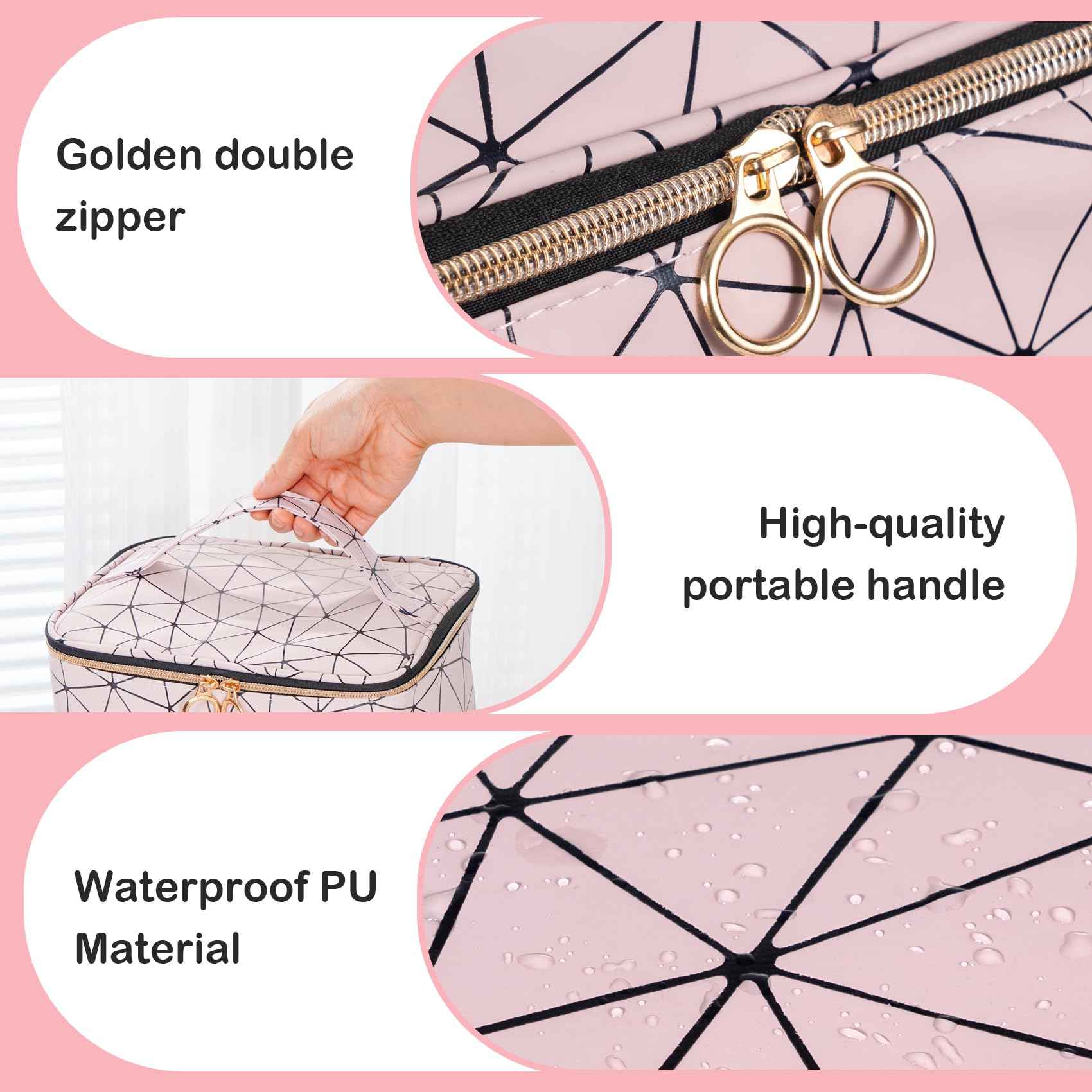 Uross Nail Polish Organizer Bag Holds 30 Bottles Nail Polish & Nail Kit -Nail Polish Storage Organizer Bag Nail Supplies Organizer Case for nail tech - Lightpink