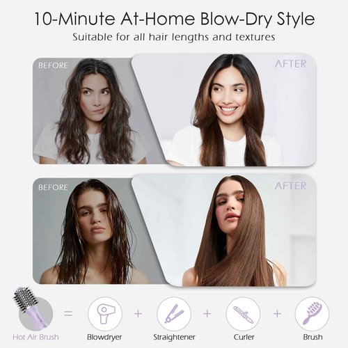 Travel Hair Dryer Brush, Dual Voltage Blow Dryer Brush, Mini Hot Air Portable 2 inch Travel Hair Dryer Styler Volumizer Oval Shape (Purple)