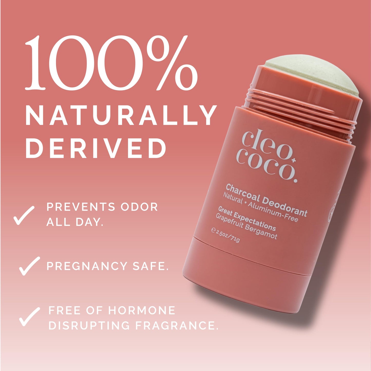 Cleo+Coco Natural Deodorant for Women & Men, Aluminum Free Organic Coconut Oil, Activated Charcoal for 24-Hour Odor Protection, Made in USA - Great Expectations Grapefruit Bergamot (2-Pack) 2.5 oz