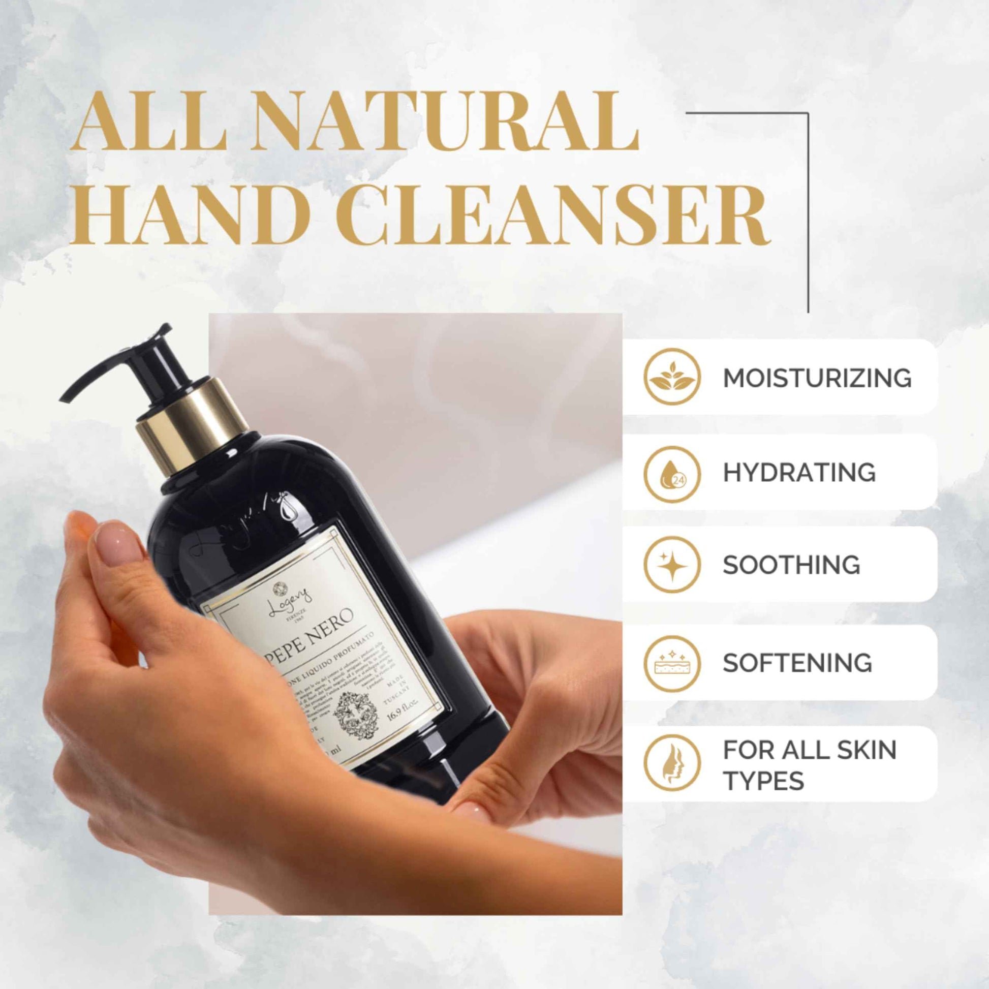 Logevy Pepe Nero Liquid Hand Soap – Mood Boosting Fragrance Made from the Best Skin-Friendly Ingredients Rich in Nutritional Properties for Hydrating and Soothing Action – 500ml