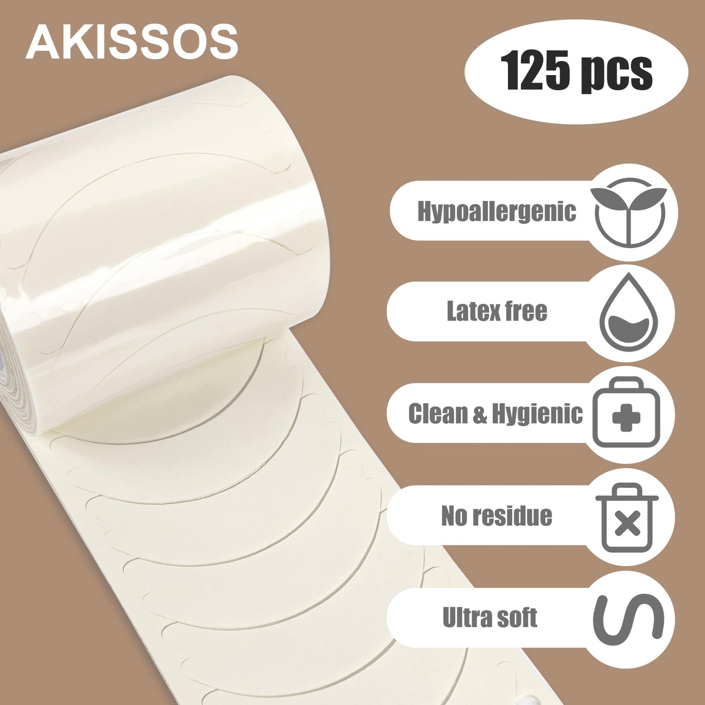 Foam Eye Pads for Lash Extensions - Akissos Gen II 125 Pcs Super Soft No Slip Lash Foam Pads Tape Under Eye Pads for Eyelash Extensions Lift Tech Professional Beauty Salon Supplies - 1 Rolls