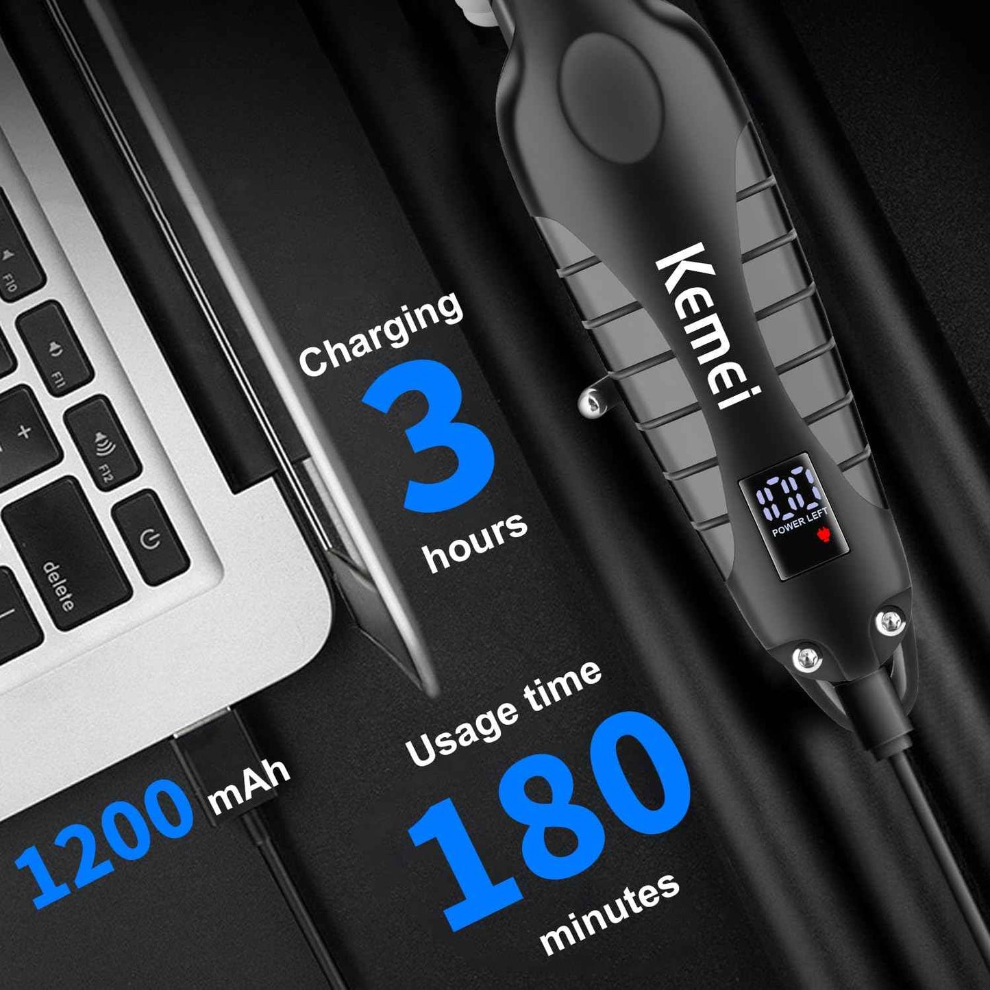 KEMEI Trimmer Professional Cordless Hair Clipper for Men Electric Beard Trimmers Barber Hair Cuttings Kit, Zero Gapped T Blade Trimmers with LCD Display, KM-2293, Black