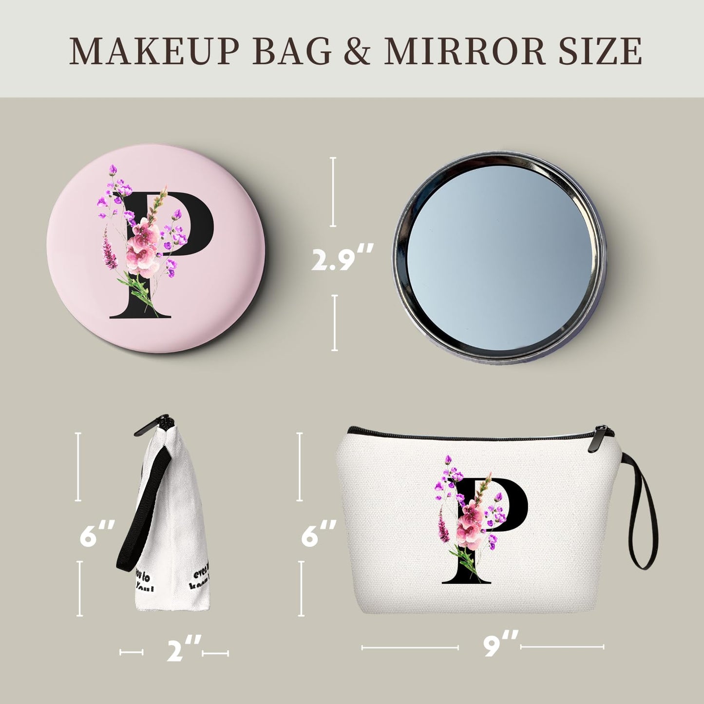 SEAMOON Friend Gifts for Women,Mothers day Gifts,Mom Birthday Gift,Birthday Gifts for Sister From Sister,Gifts for Women Birthday Unique,Personalized Makeup Bag with Mirror,Small Gifts for Women,(P)