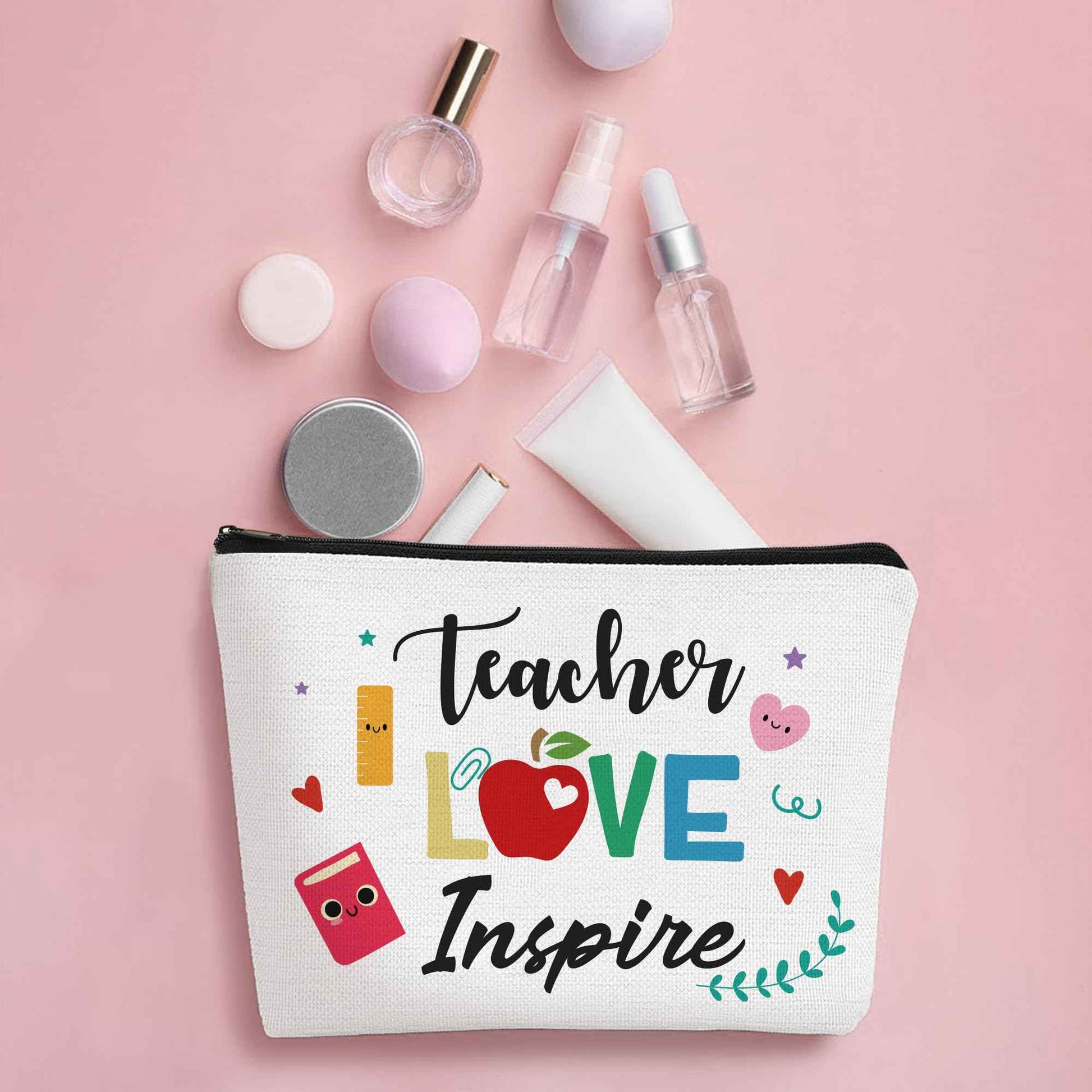 YOMOVER Teacher Appreciation Gifts Makeup Bag - 4 Pcs Best New Teacher Gifts for Women Small Cosmetic Bags Canvas Travel Toiletry Bag with Zipper for Teacher's Day Graduation Back to School
