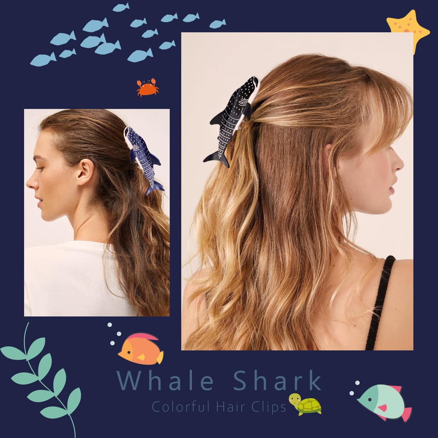 Whale Shark Hair Claw Clip, Large Hair Clip for Thick & Thin Hair, Strong Hold, Cute Sea Animal Hair Accessories for Women & Girls, Unique Fashion, Luxury Barrette, Cute & Funny Hair Accessories