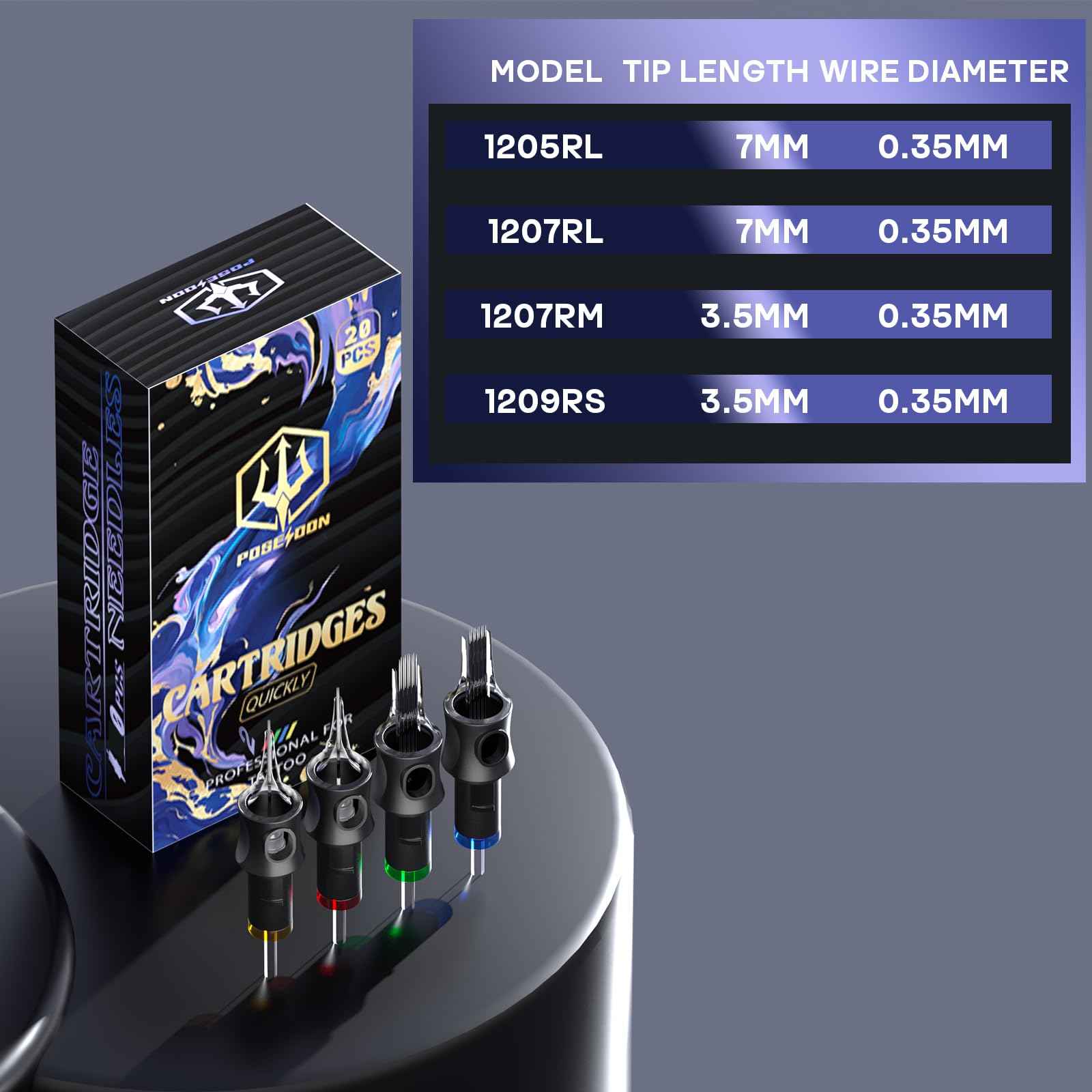 POSEIDON Wireless Rotary Tattoo Machine Kit with 20 Tattoo Cartridge Needles, Ink Set & 2 Rechargeable Batteries | Professional Portable Tattoo Gun for Beginners | Complete Starter Supplies