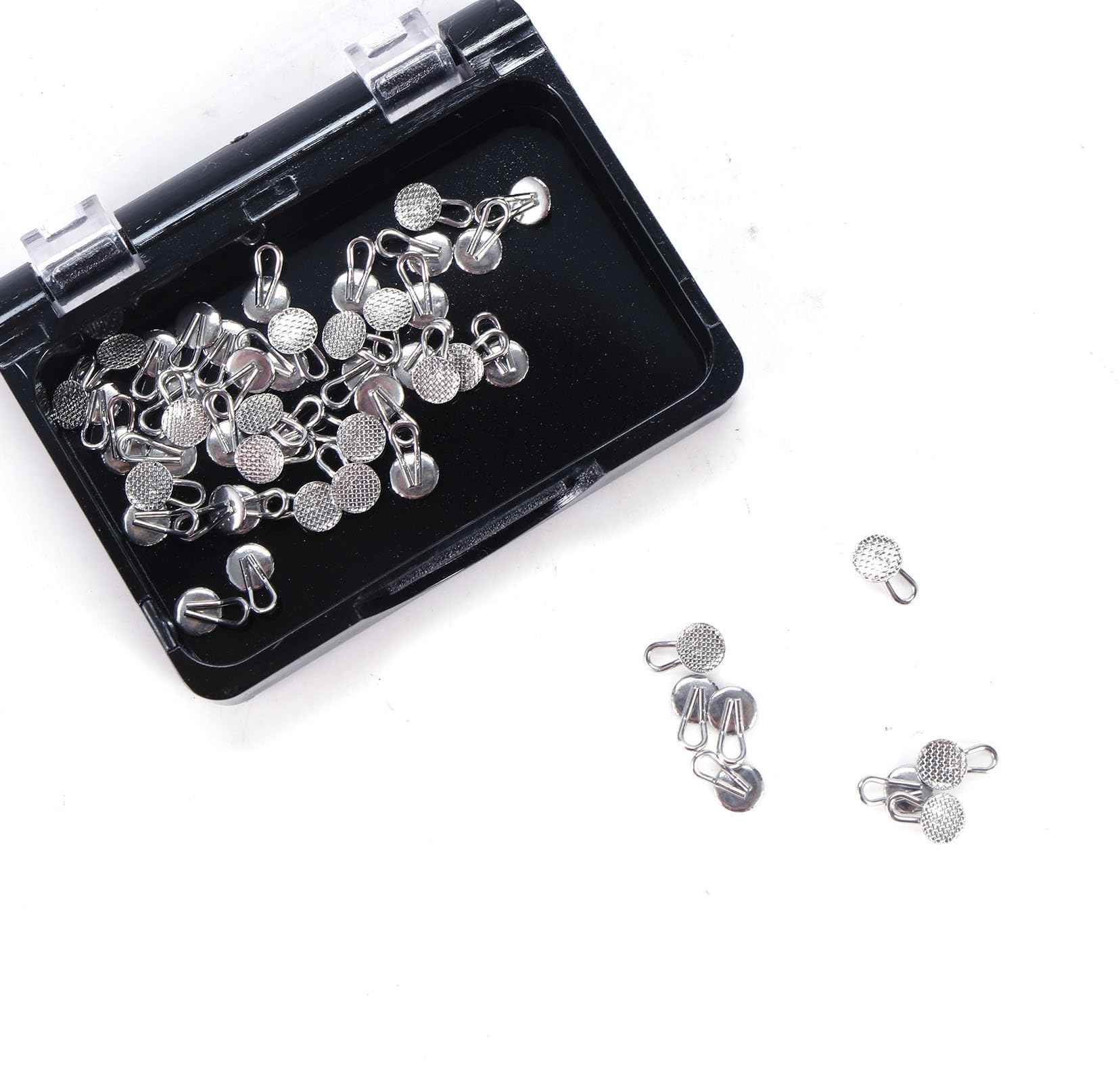 50Pcs/Box Dental Orthodontic Lingual Button Braces Bondable Lingual Buttons With Traction Hooks, Mesh Base (Traction Hook Round)