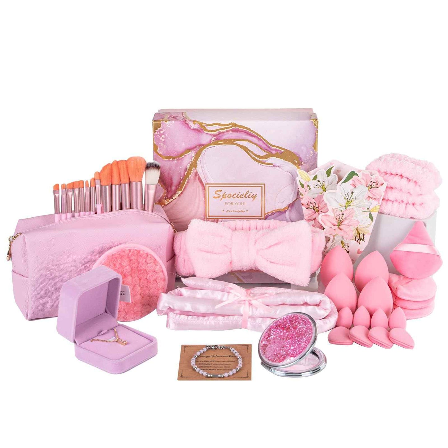 Unique Birthday Gifts for Tween Teen Girls - 40 PCS Trendy Stuff Gifts Set for Teen Girls, Makeup Brushes Makeup Bag Birthday Gift Ideas Gift Set for Her Mom Sister Wife Best Friend(Pink)
