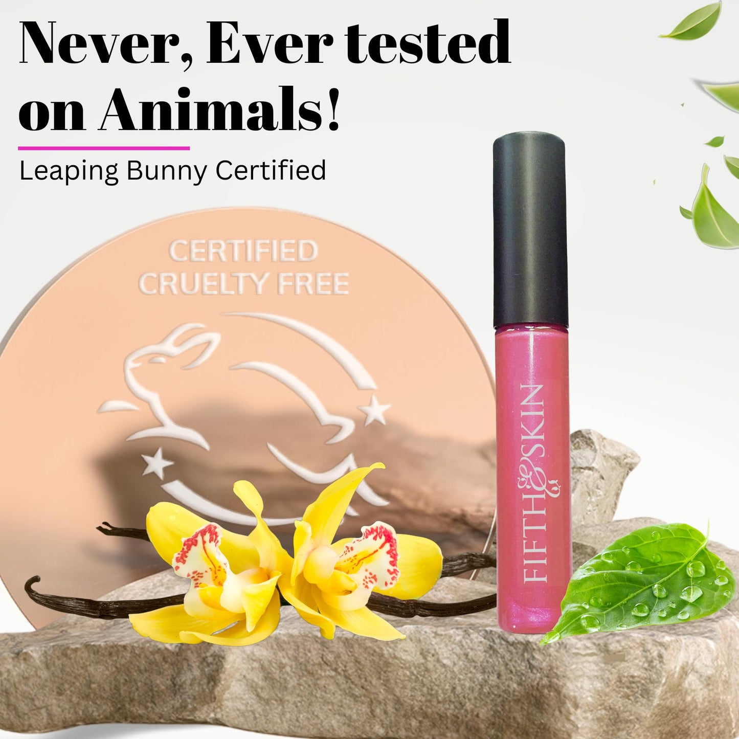 Fifth & Skin BOTANICAL LIP GLOSS (PINK ROSE) Natural - 90% Organic - Gluten Free - Cruelty Free - Velvety Feel - Moisturizing Vitamin Rich